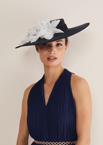 Phase Eight Navy Flower Boater Fascinator Hats Navy Canada | WACEKY-582